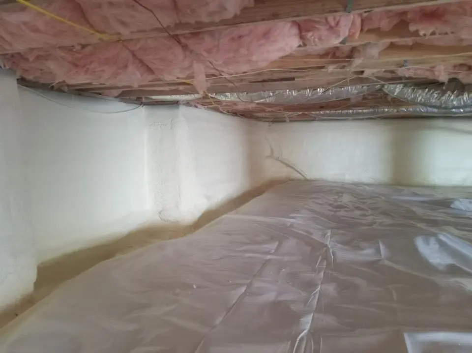 Crawl space encapsulation with closed-cell spray foam for Commercial Roof Restoration in Blooming Grove
